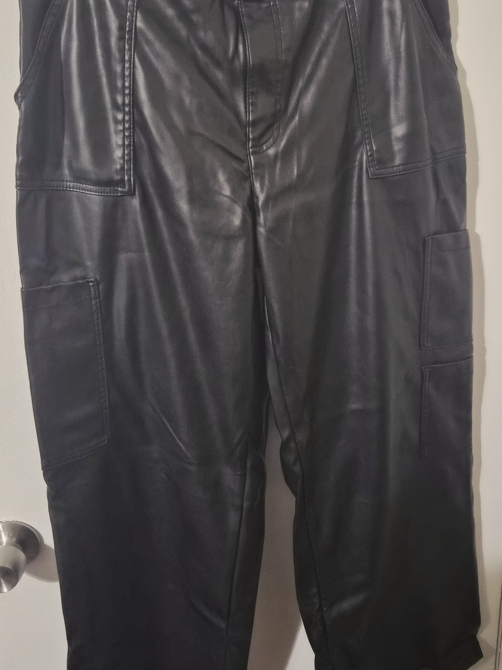 No Boundaries Men's Black Faux Leather Cargo Pants
